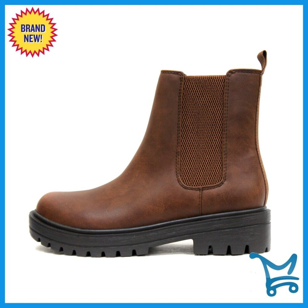 Lug Sole Chelsea Ankle Booties with Elastic Gore, Low Heel Platform